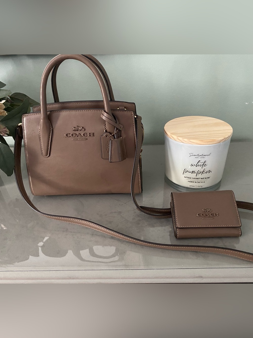 COACH Brown Leather Satchel with Strap and Key Pouch